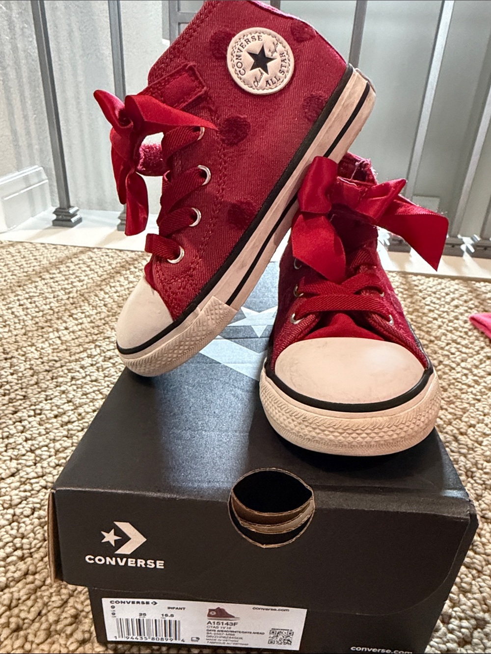 Converse Kids Red High-Top Canvas Sneakers with Bow Laces